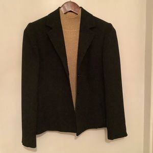 Women’s Black Pant Suit With Gold Mock Neck Top. Size 2 Petite.